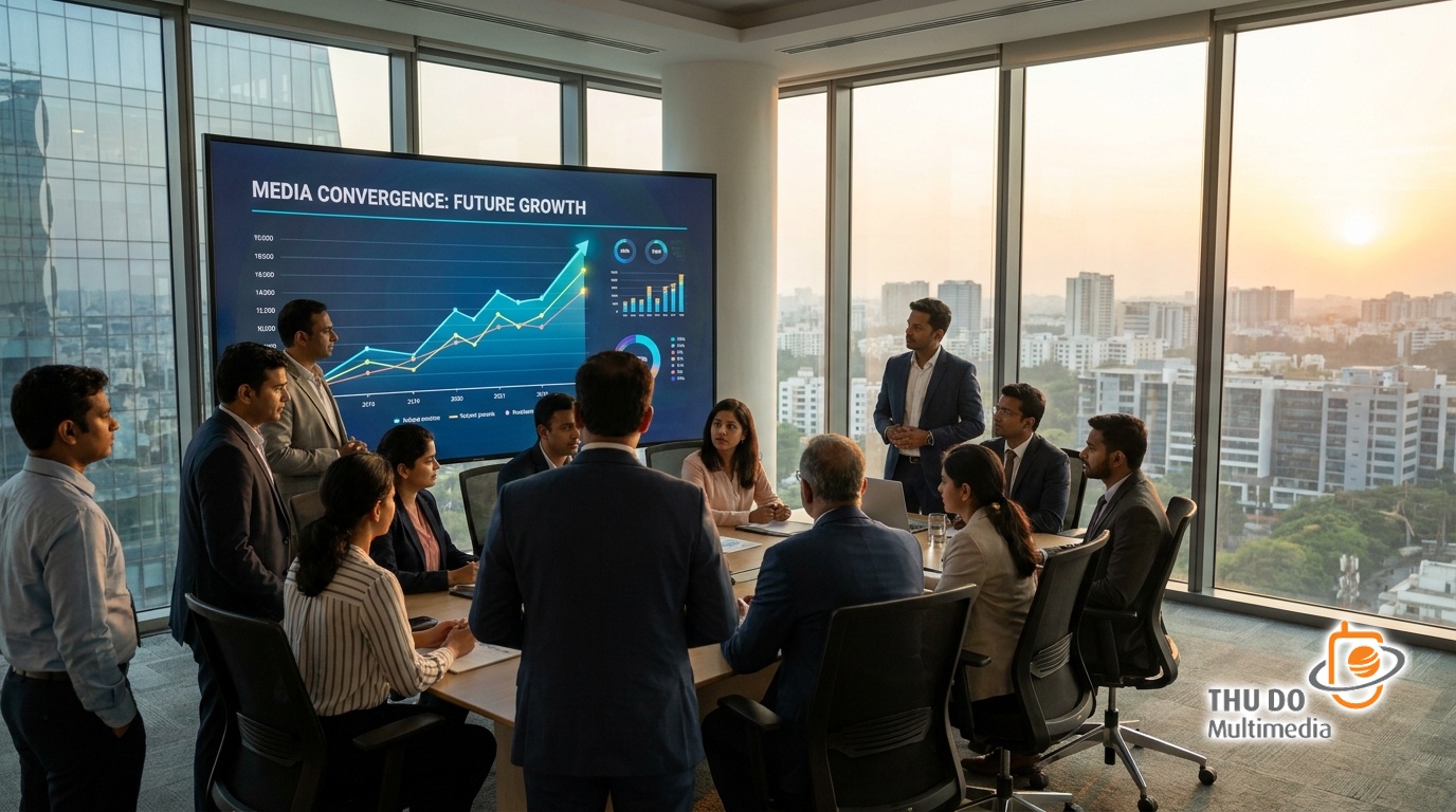Telecom executives strategizing over OTT market growth and regional content investments in India. Telecom executives strategizing over OTT market growth and regional content investments in India.